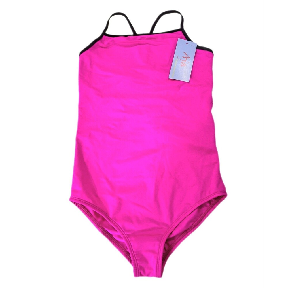 Aja VTG Hot Pink Side Cutout Keyhole Crossback Dance Leotard Built-in Bra Sz AM - Picture 11 of 16